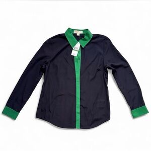 Michael Kors Navy Shirt with Green Accents